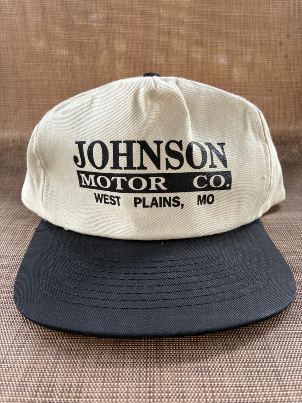 Vintage Johnson Motor Co. Logo Snapback Hat - Black & White